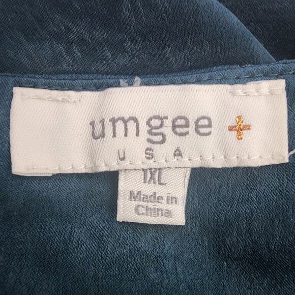 Umgee Plus Womens Blouse Short Balloon Sleeve Pleated Polyester Size 1X Green - Picture 8 of 9